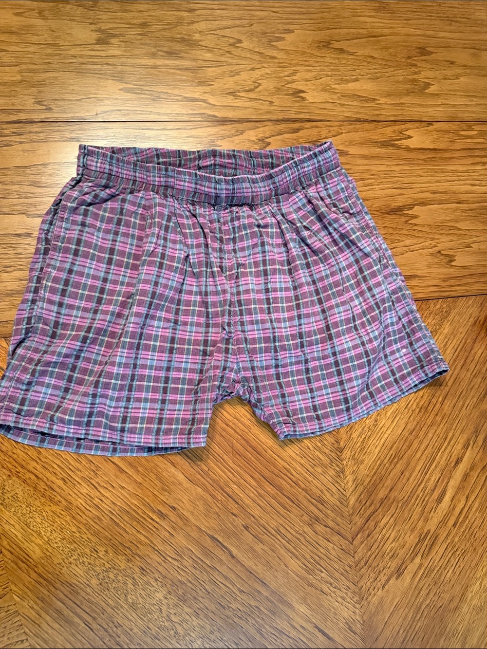 Jockey Men's Plaid Elastic Waist Shorts - Pink and Blue